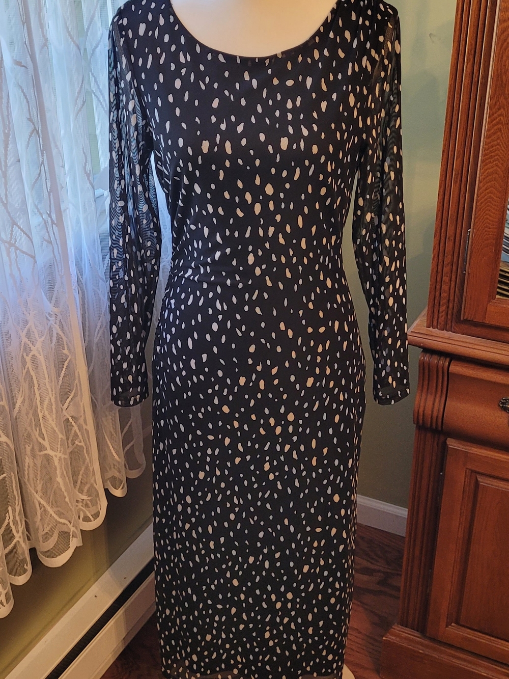 Rachel Zoe Black Long Sleeve Scoop Neck Printed Maxi Dress